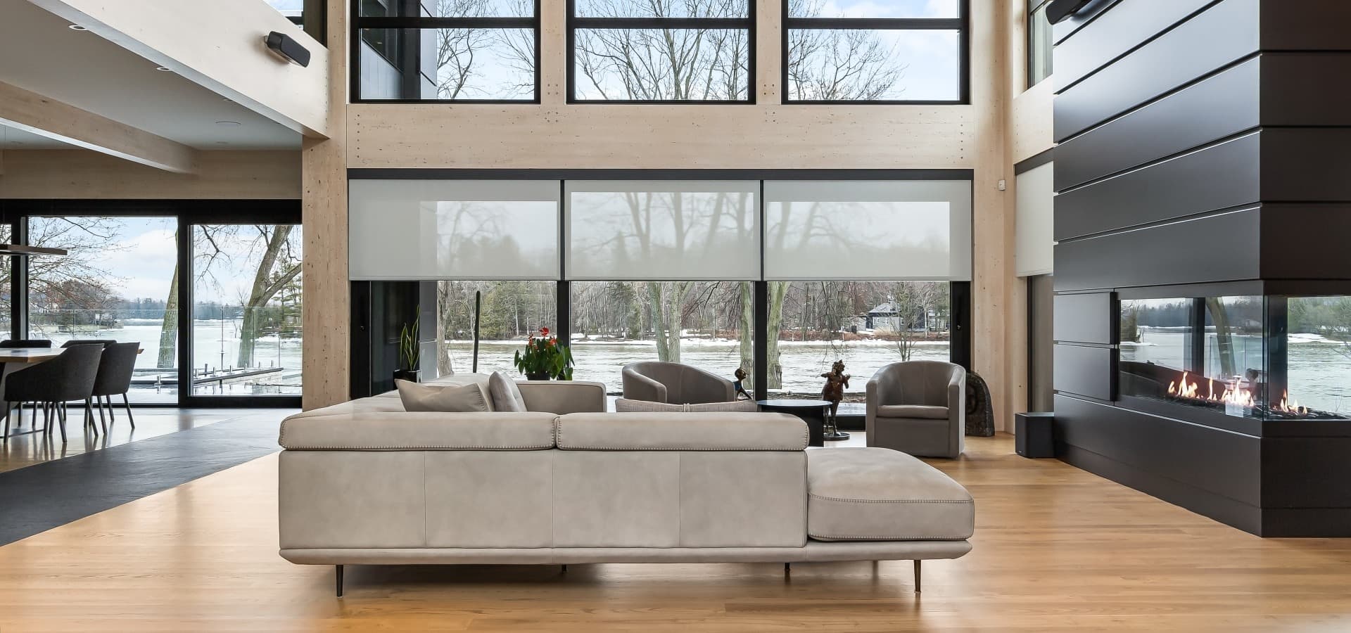 Motorized roller shades in a finished interior